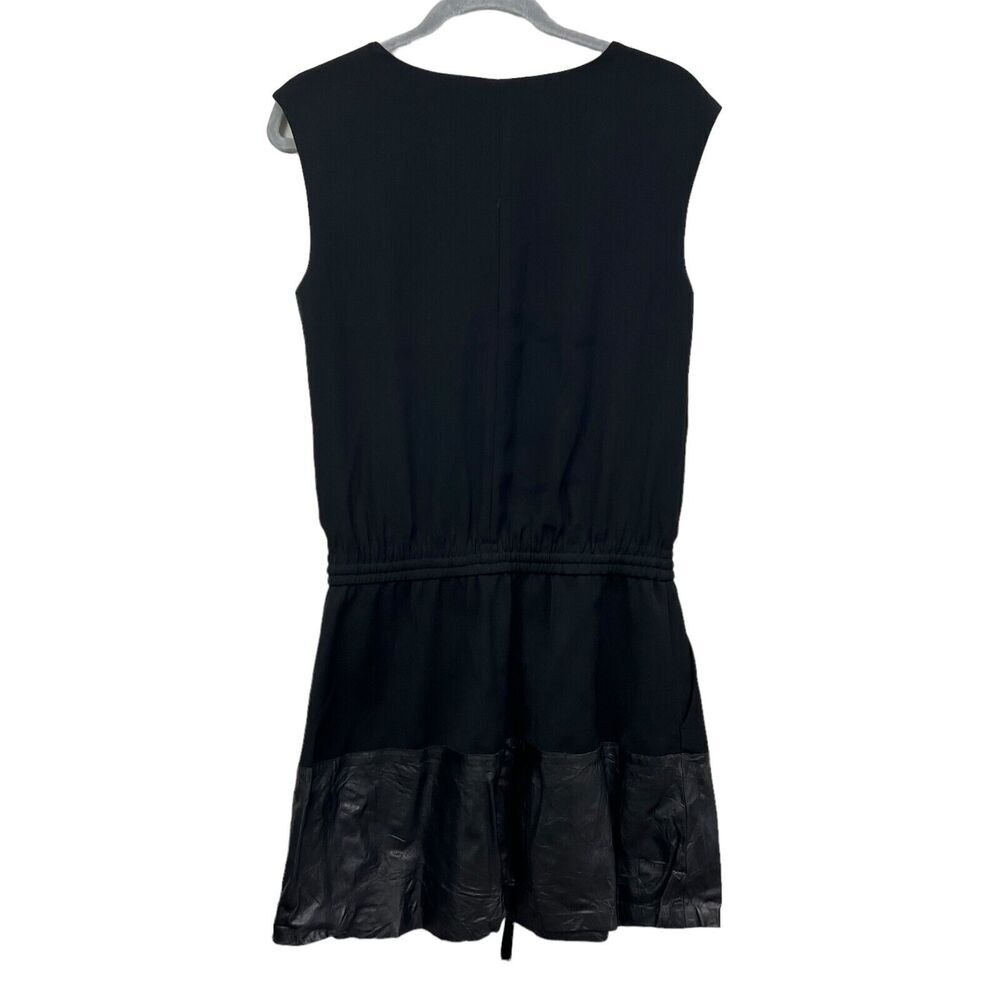 Vince Tank Mini Dress Lamb Leather Trim Drawstring Waist Black Women Size XS* - Picture 4 of 5